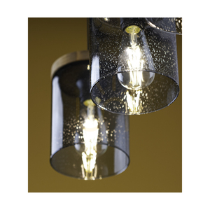 Monsun Pendelleuchte 4xE27 Max. 60 W, braun gebeiztes Kiefernholz / schwarzes PVC-Kabel / Lampenschirm aus Rauchglas, 100 cm small 5