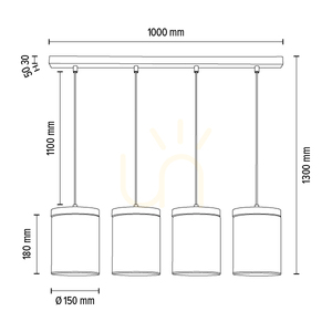 Monsun Pendelleuchte 4xE27 Max. 60 W, braun gebeiztes Kiefernholz / schwarzes PVC-Kabel / Lampenschirm aus Rauchglas, 100 cm small 6