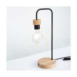 Muriel Tischlampe, 1xE27, Max. 25 W, geölte Eiche/schwarzes Metall/schwarzes geflochtenes Kabel, 20 cm small 2
