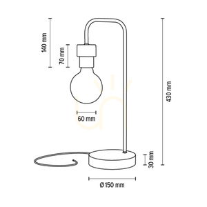 Muriel Tischlampe, 1xE27, Max. 25 W, geölte Eiche/schwarzes Metall/schwarzes geflochtenes Kabel, 20 cm small 4