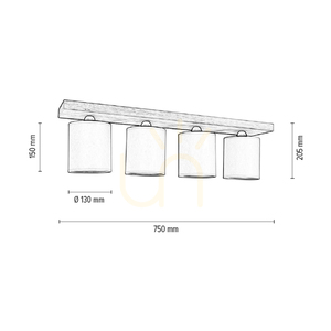 Morris Deckenleuchte 4xE27 Max. 25 W, Lampenschirm aus geölter Eiche/Grau, 75 cm small 2