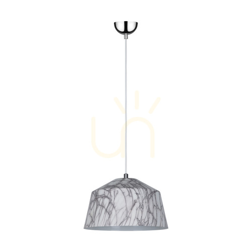 Prüfen Natura Pendelleuchte, 1xE27, Max. 60 W, Metall in Chrom / transparentes PVC-Kabel / weiß-grauer Metallschirm, Ø 28 cm