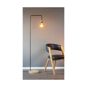 Muriel Stehlampe, 1xE27, Max. 60 W, geölte Eiche/schwarzes Metall/schwarzes geflochtenes Kabel, 40 cm small 5