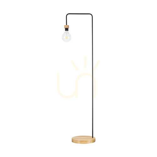 Prüfen Muriel Stehlampe, 1xE27, Max. 60 W, geölte Eiche/schwarzes Metall/schwarzes geflochtenes Kabel, 40 cm