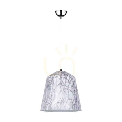 Prüfen Natura Pendelleuchte, 1xE27, Max. 60 W, Metall in Chrom / transparentes PVC-Kabel / Lampenschirm aus Metall in Schwarz-Weiß-Grau, Ø 33 cm