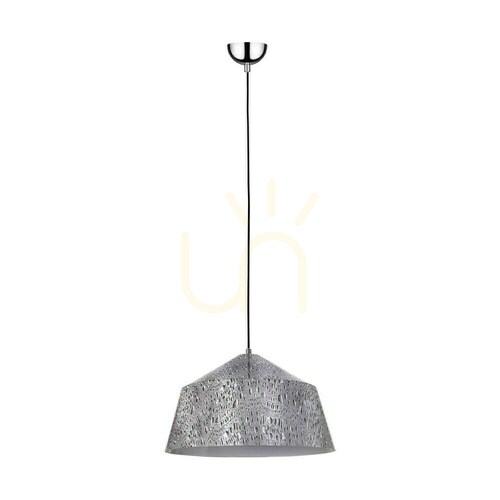 Prüfen Natura Pendelleuchte, 1xE27, Max. 60 W, Metall in Chrom / transparentes PVC-Kabel / Lampenschirm aus Metall in Schwarz-Weiß-Grau, Ø 41,5 cm