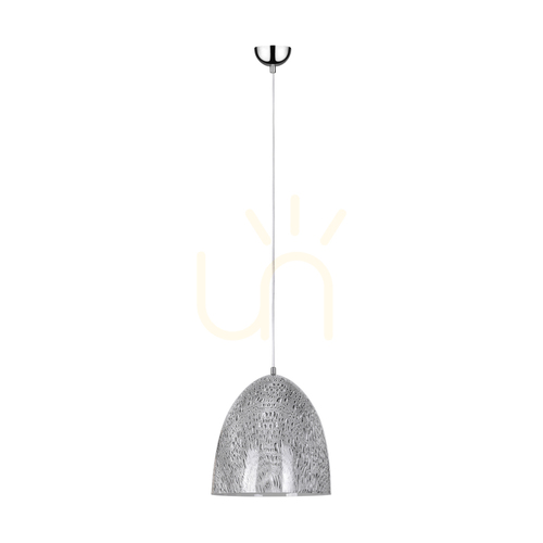 Prüfen Natura Pendelleuchte, 1xE27, Max. 60 W, Metall in Chrom / transparentes PVC-Kabel / Metallschirm in Schwarz-Weiß-Grau, Ø 30 cm