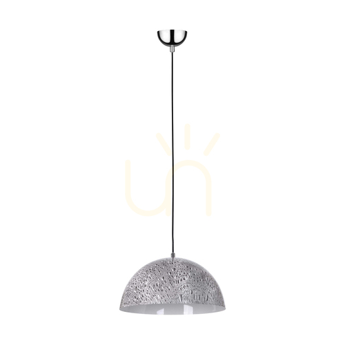 Prüfen Natura Pendelleuchte, 1xE27, Max. 60 W, Metall in Chrom / transparentes PVC-Kabel / Metallschirm in Schwarz-Weiß-Grau, Ø 36 cm
