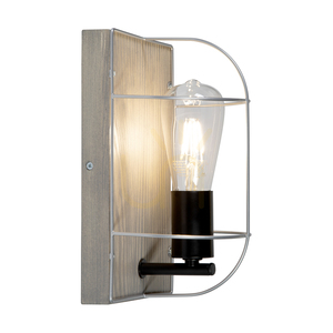 Netuno Wandleuchte 1xE27 Max. 15-W-LED, grau gebeiztes Kiefernholz / schwarzes Metall / silbernes Metall, 15 cm Lampenschirm small 1