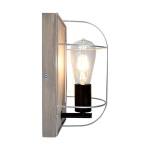 Netuno Wandleuchte 1xE27 Max. 15-W-LED, grau gebeiztes Kiefernholz / schwarzes Metall / silbernes Metall, 15 cm Lampenschirm small 2