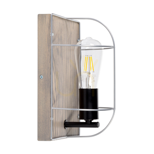 Netuno Wandleuchte 1xE27 Max. 15-W-LED, grau gebeiztes Kiefernholz / schwarzes Metall / silbernes Metall, 15 cm Lampenschirm small 0
