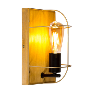 Wandleuchte „Netuno“, 1xE27, Max. 15-W-LED, braun gebeiztes Kiefernholz / schwarzes Metall / goldfarbener Metallschirm, 15 cm small 1