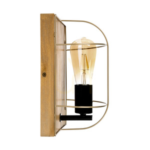 Wandleuchte „Netuno“, 1xE27, Max. 15-W-LED, braun gebeiztes Kiefernholz / schwarzes Metall / goldfarbener Metallschirm, 15 cm small 2