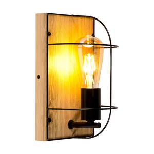 Netuno Wandleuchte 1xE27 max. 15 W LED, geölte Eiche/schwarzes Metall, 15 cm small 1