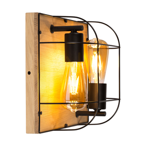 Netuno Wandleuchte / Deckenleuchte 2xE27 Max. 15 W LED, geölte Eiche / schwarzes Metall, 30 cm small 1