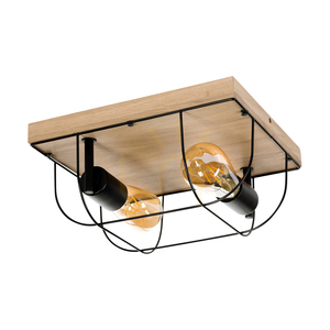 Netuno Wandleuchte / Deckenleuchte 2xE27 Max. 15 W LED, geölte Eiche / schwarzes Metall, 30 cm small 2