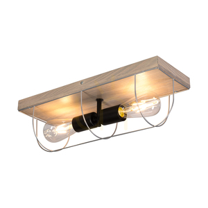 Netuno Wandleuchte / Deckenleuchte 2xE27 Max. 15 W LED, grau gebeiztes Kiefernholz / schwarzes Metall / silberner Metallschirm, 46 cm small 1