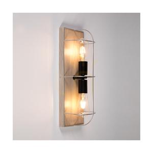 Netuno Wandleuchte / Deckenleuchte 2xE27 Max. 15 W LED, grau gebeiztes Kiefernholz / schwarzes Metall / silberner Metallschirm, 46 cm small 2