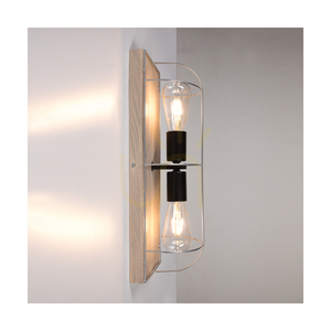 Netuno Wandleuchte / Deckenleuchte 2xE27 Max. 15 W LED, grau gebeiztes Kiefernholz / schwarzes Metall / silberner Metallschirm, 46 cm small 3