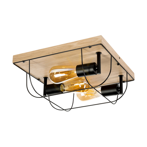 Prüfen Deckenleuchte „Netuno“, 3xE27, Max. 15-W-LED, geölte Eiche/schwarzes Metall, 34 cm