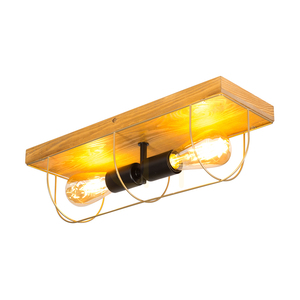 Netuno Wandleuchte / Deckenleuchte 2xE27 Max. 15-W-LED, braun gebeiztes Kiefernholz / schwarzes Metall / goldfarbener Metallschirm, 46 cm small 1