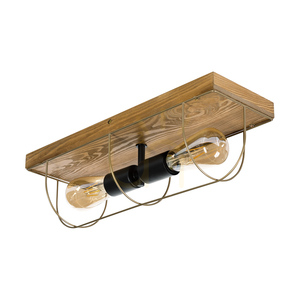 Netuno Wandleuchte / Deckenleuchte 2xE27 Max. 15-W-LED, braun gebeiztes Kiefernholz / schwarzes Metall / goldfarbener Metallschirm, 46 cm small 0