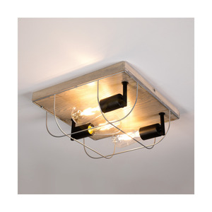 Deckenleuchte „Netuno“, 3xE27, Max. 15-W-LED, gebeiztes Kiefernholz, graues/schwarzes Metall, silberner Metallschirm, 34 cm small 2