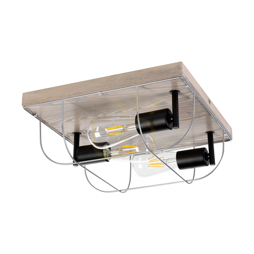 Prüfen Deckenleuchte „Netuno“, 3xE27, Max. 15-W-LED, gebeiztes Kiefernholz, graues/schwarzes Metall, silberner Metallschirm, 34 cm