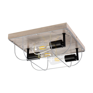 Deckenleuchte „Netuno“, 3xE27, Max. 15-W-LED, gebeiztes Kiefernholz, graues/schwarzes Metall, silberner Metallschirm, 34 cm small 0
