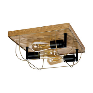 Deckenleuchte „Netuno“, 3xE27, Max. 15-W-LED, braun gebeiztes Kiefernholz / schwarzes Metall / goldenes Metall, 34 cm Lampenschirm small 0