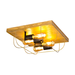 Deckenleuchte „Netuno“, 4xE27, Max. 15-W-LED, braun gebeiztes Kiefernholz / schwarzes Metall / goldenes Metall, 40 cm Lampenschirm small 1
