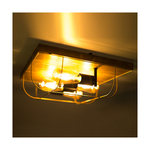 Deckenleuchte „Netuno“, 4xE27, Max. 15-W-LED, braun gebeiztes Kiefernholz / schwarzes Metall / goldenes Metall, 40 cm Lampenschirm small 2