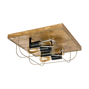 Deckenleuchte „Netuno“, 4xE27, Max. 15-W-LED, braun gebeiztes Kiefernholz / schwarzes Metall / goldenes Metall, 40 cm Lampenschirm small 0