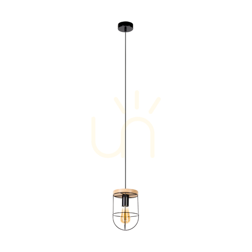 Prüfen Netuno Pendelleuchte 1xE27 Max. 60 W, geölte Eiche/schwarzes Metall/schwarzes PVC-Kabel, Ø 15 cm