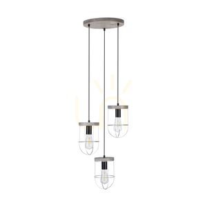 Netuno Pendelleuchte 3xE27 Max. 60 W, gebeiztes Kiefernholz, grau/schwarzes Metall, schwarzes PVC-Kabel, silberner Metallschirm, Ø 50 cm small 0