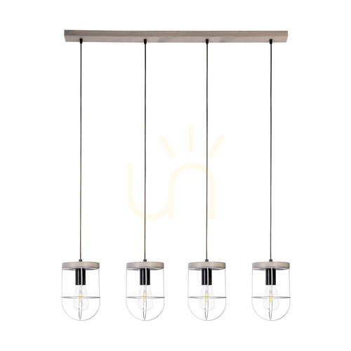 Prüfen Netuno Pendelleuchte 4xE27 Max. 60 W, grau gebeiztes Kiefernholz / schwarzes Metall / schwarzes PVC-Kabel / silberner Metallschirm, 100 cm