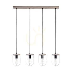 Netuno Pendelleuchte 4xE27 Max. 60 W, grau gebeiztes Kiefernholz / schwarzes Metall / schwarzes PVC-Kabel / silberner Metallschirm, 100 cm small 0