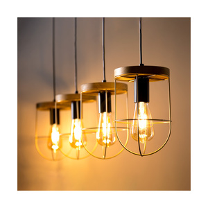 Netuno Pendelleuchte 4xE27 Max. 60 W, braun gebeiztes Kiefernholz / schwarzes Metall / schwarzes PVC-Kabel / goldfarbener Metallschirm, 100 cm small 2