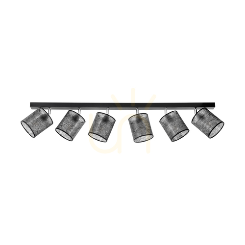 Prüfen Deckenleuchte „Nevoa“, 6xE27, Max. 25 W, Metall in Schwarz-Chrom/schwarzer Lampenschirm, 127 cm