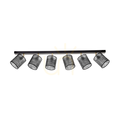 Prüfen Deckenleuchte „Nevoa“, 6xE27, Max. 25 W, schwarz-goldenes Metall/schwarzer Lampenschirm, 127 cm