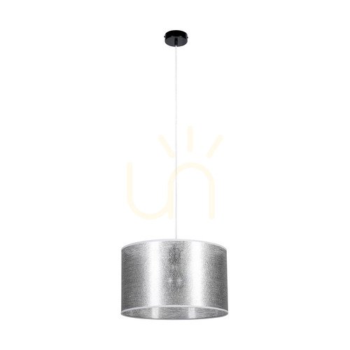 Prüfen Nevoa Pendelleuchte, 1xE27, Max. 60 W, schwarzes Metall/transparentes PVC-Kabel/silberner Lampenschirm, Ø 40 cm
