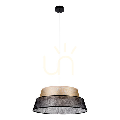 Prüfen Nevoa Pendelleuchte, 1xE27, Max. 60 W, schwarzes Metall / transparentes PVC-Kabel / schwarz-goldener Lampenschirm, Ø 50 cm