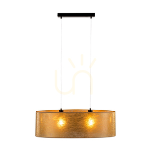 Nevoa Pendelleuchte, 2xE27, Max. 40 W, schwarzes Metall/transparentes PVC-Kabel/goldener Lampenschirm, 80 cm small 1