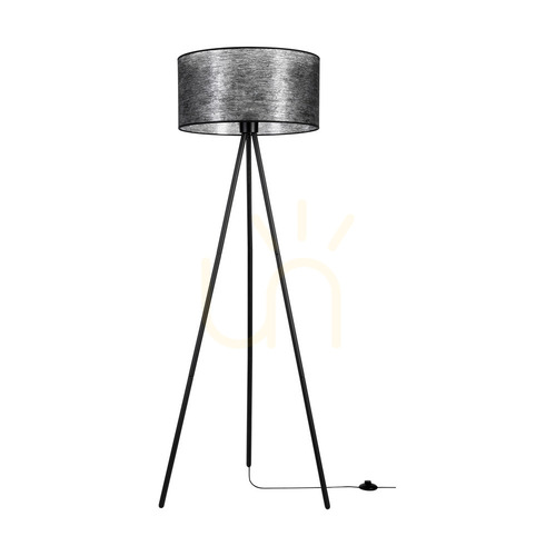 Prüfen Nevoa Stehlampe 1xE27 Max. 40 W, schwarzes Metall / schwarzes PVC-Kabel / schwarzer Lampenschirm, Ø 50 cm