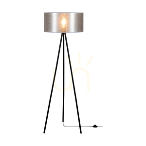 Nevoa Stehlampe 1xE27 Max. 40 W, schwarzes Metall / schwarzes PVC-Kabel / silberner Lampenschirm, Ø 50 cm small 1