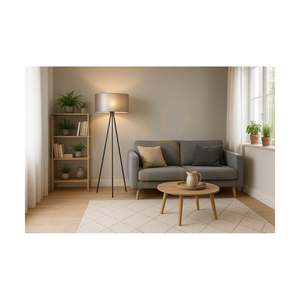 Nevoa Stehlampe 1xE27 Max. 40 W, schwarzes Metall / schwarzes PVC-Kabel / silberner Lampenschirm, Ø 50 cm small 3