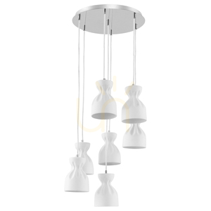 Noelle Pendelleuchte, 7xE14, Max. 40 W, Metall in Chromoptik/weiße Keramikschirme, Ø 38 cm small 0