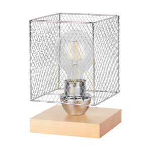 Norman Wood Tischlampe, 1xE27, Max. 25 W, Birke/Schwarz, PVC-Kabel, verchromter Metallschirm, 13,5 cm small 0