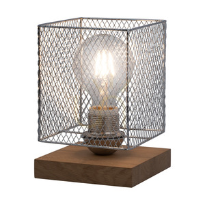 Norman Wood Tischlampe, 1xE27, Max. 25 W, geölte Eiche/schwarzes PVC-Kabel/verchromter Metallschirm, 13,5 cm small 1