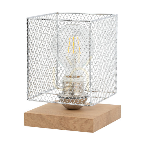 Prüfen Norman Wood Tischlampe, 1xE27, Max. 25 W, geölte Eiche/schwarzes PVC-Kabel/verchromter Metallschirm, 13,5 cm